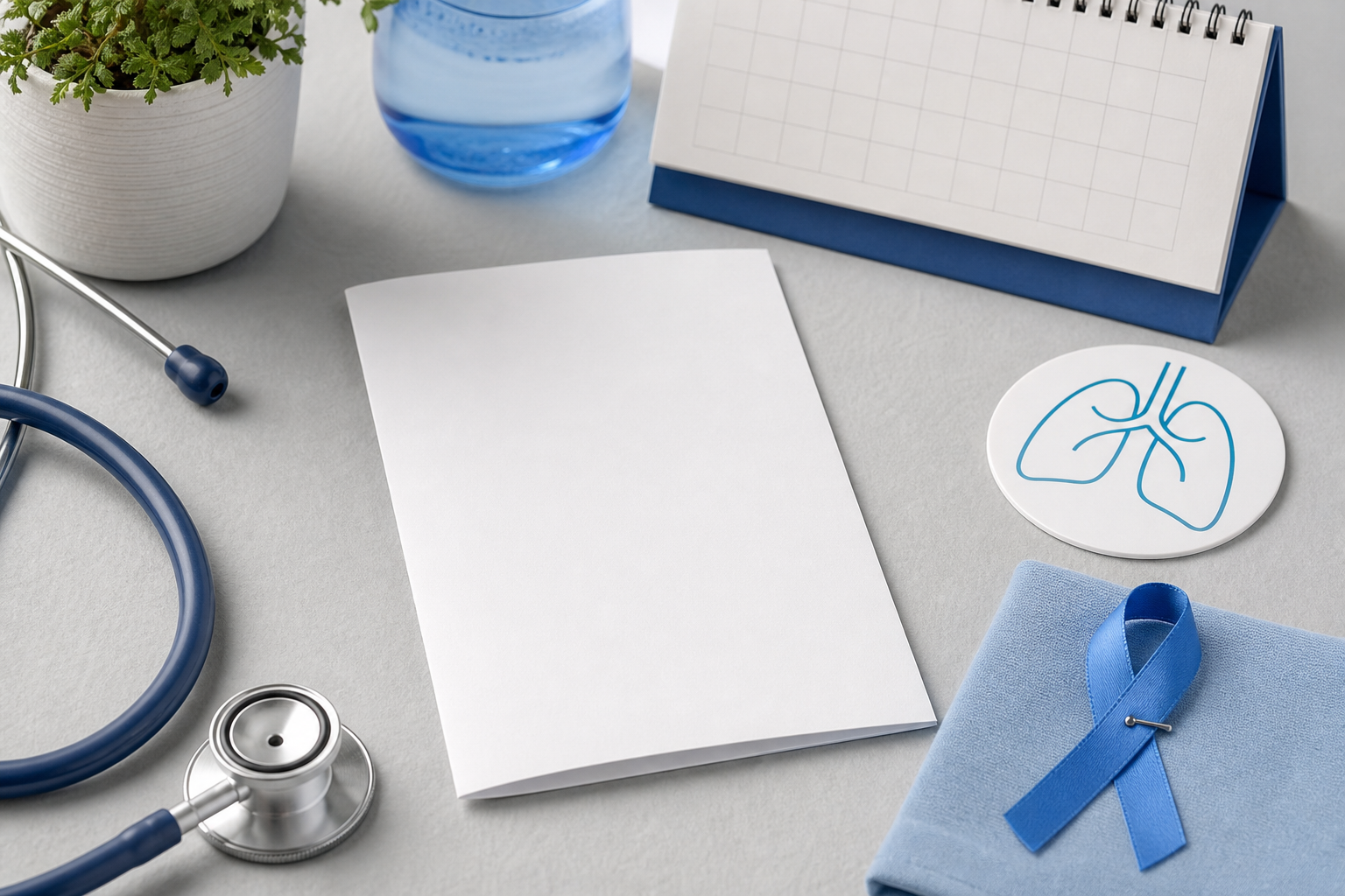 Materiali informativi generici sulla salute respiratoria con nastro blu