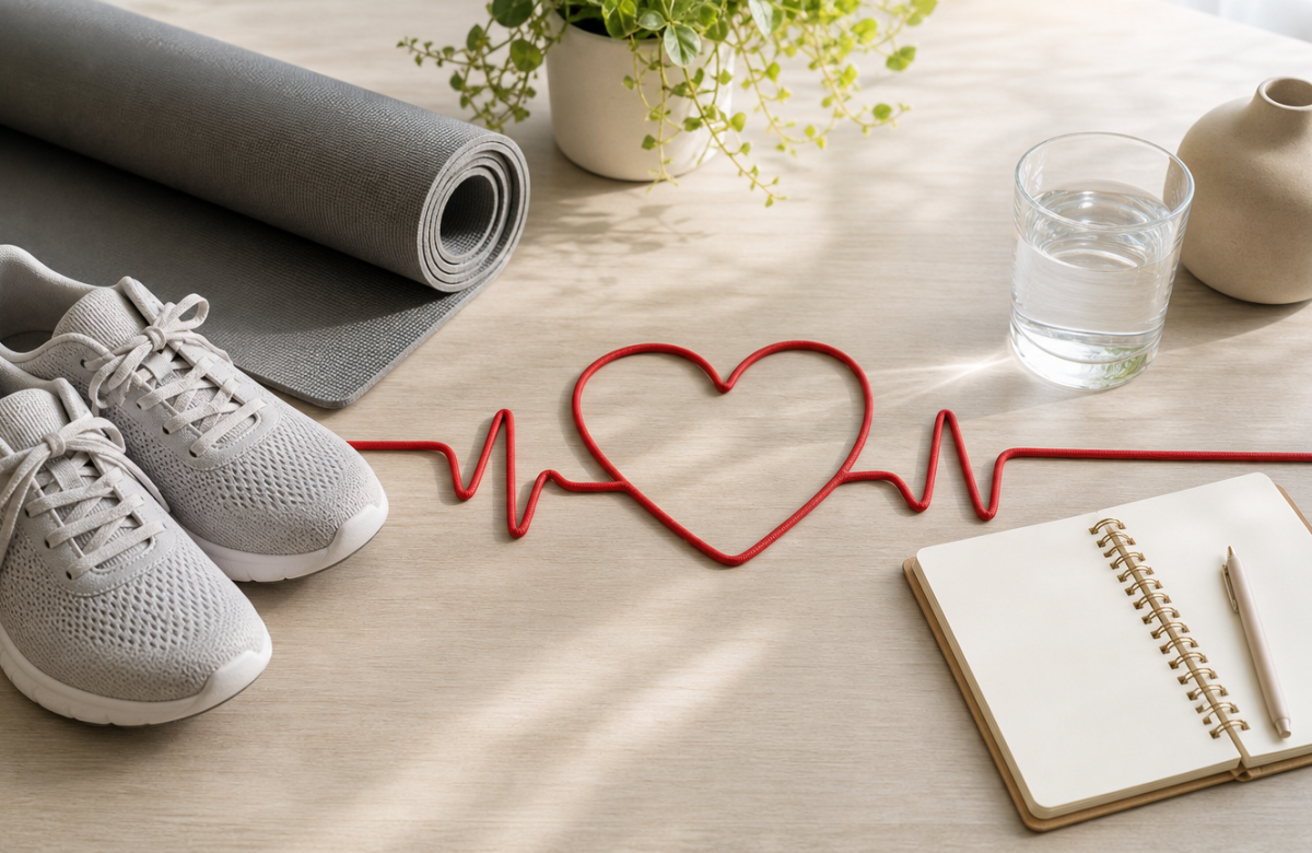 Tappetino scarpe e corda a forma di cuore per attività fisica e benessere