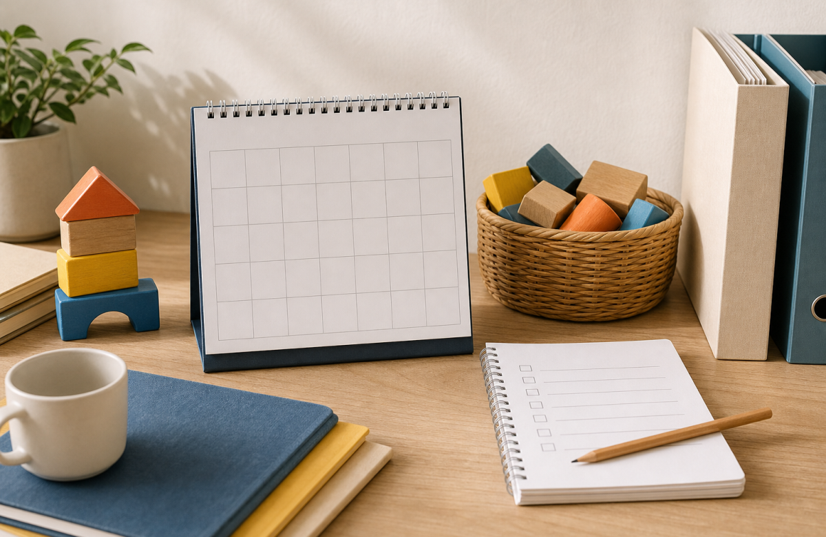 Calendario vuoto blocchi e checklist per organizzare informazioni sul nido