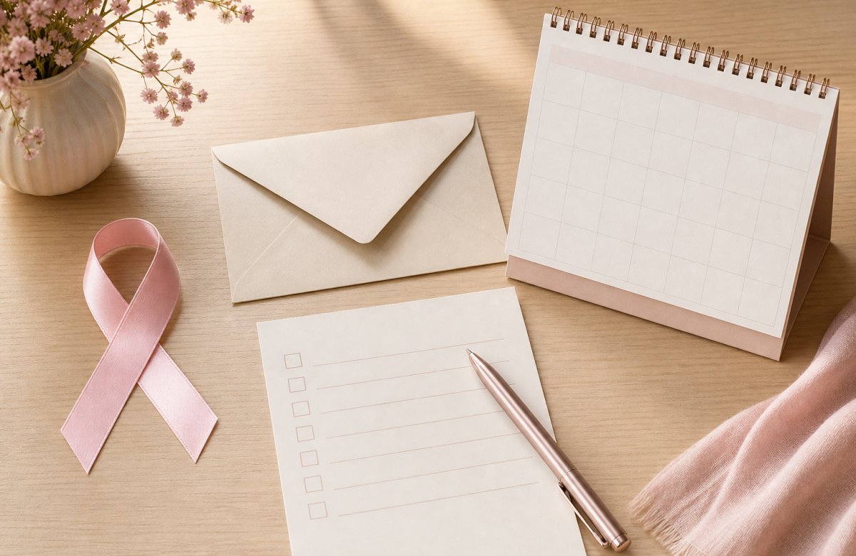 Invito busta e checklist generici per articolo su Ottobre rosa e screening