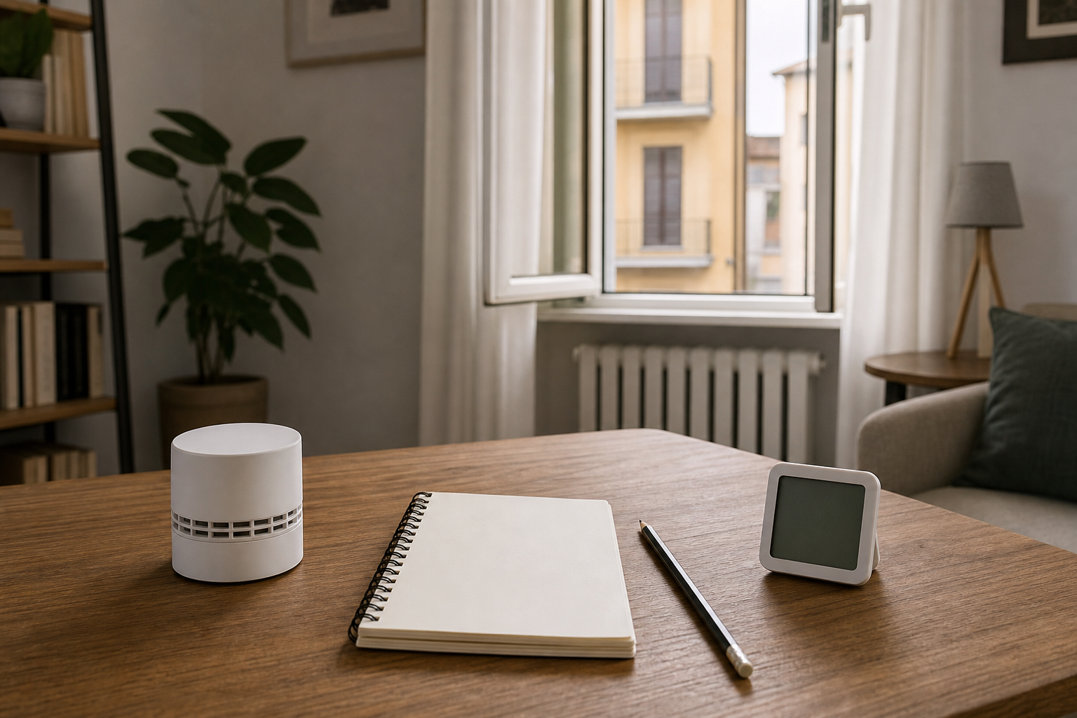 Kit anonimo per misurare la qualità dell'aria in casa vicino a una finestra