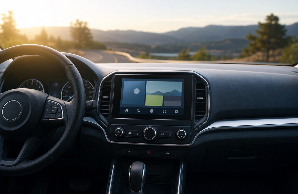 Cruscotto generico con touchscreen e tasti fisici anonimi