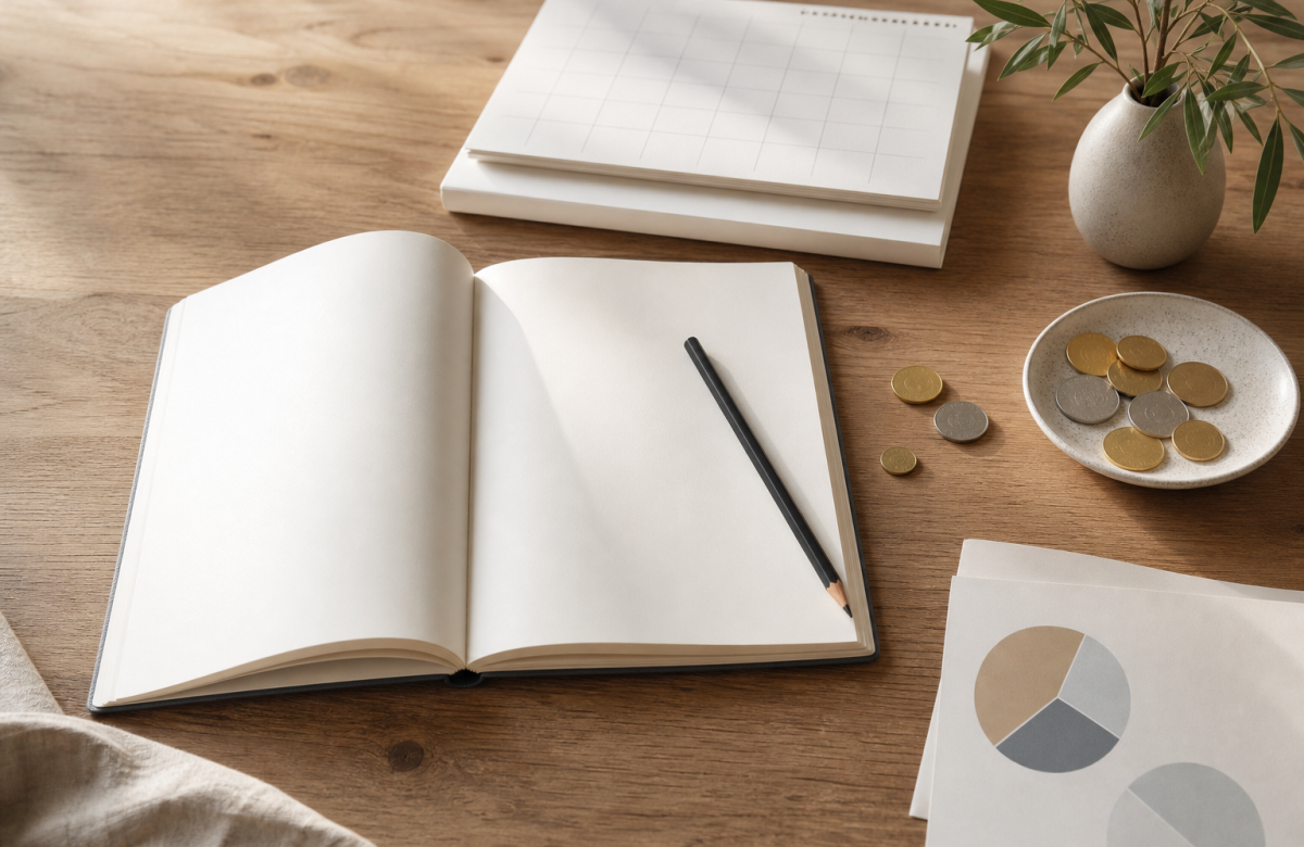 Quaderno e calendario per educazione finanziaria, immagine illustrativa