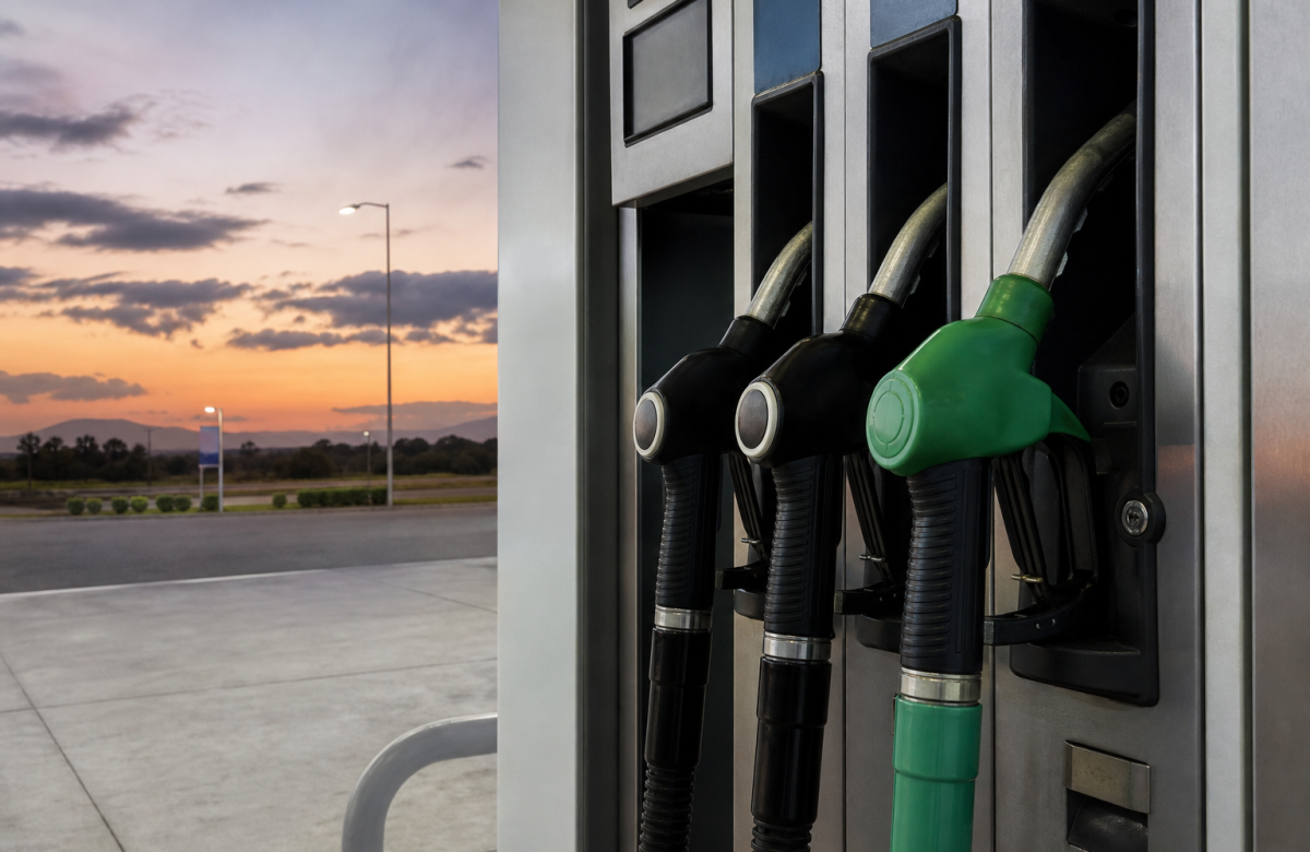 Pompa carburante generica senza marchi al tramonto