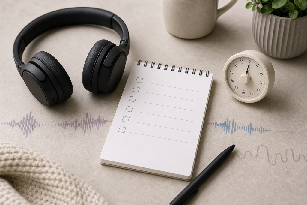 Checklist e cuffie per organizzare l'ascolto dei podcast