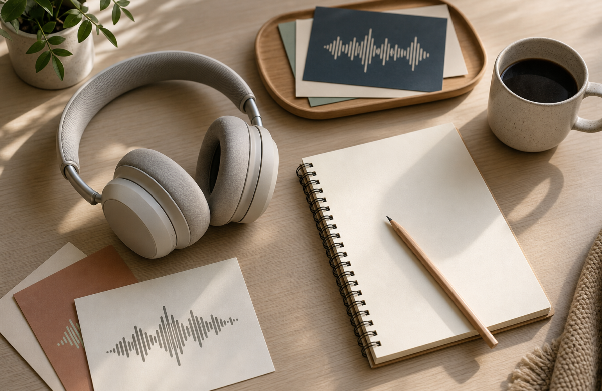 Cuffie e appunti per scegliere cosa ascoltare, immagine illustrativa