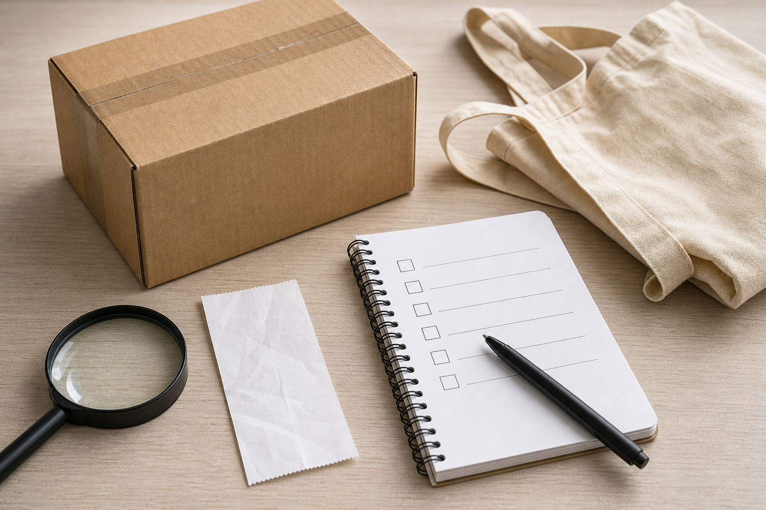 Pacco anonimo e checklist per controllare un acquisto usato online