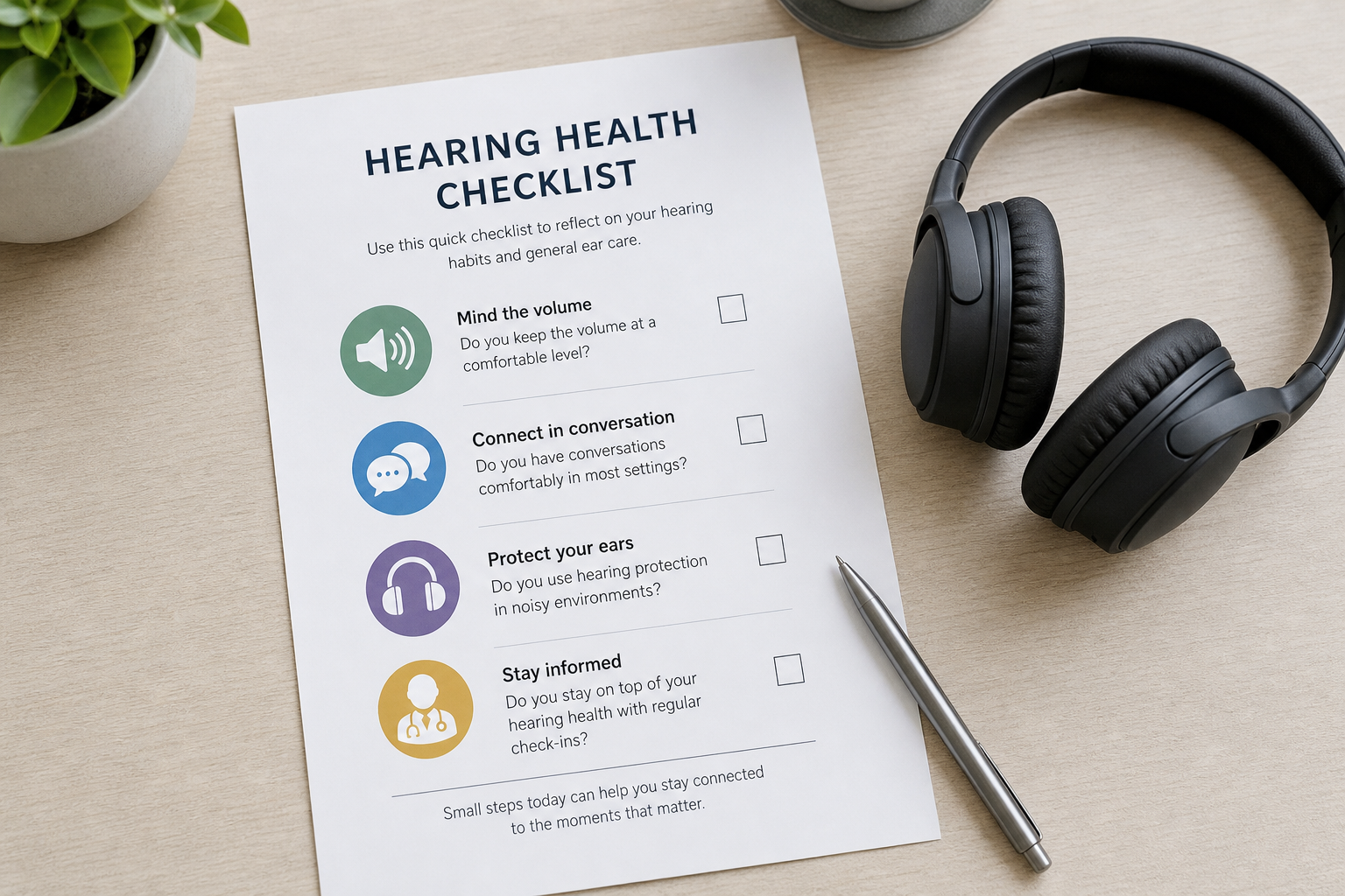 Checklist generica per salute uditiva volume e protezione